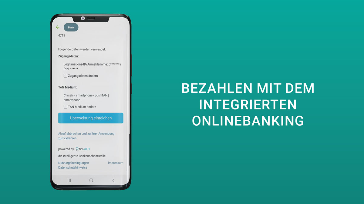 Handybildschirm, der das integrierte Onlinebanking zeigt
