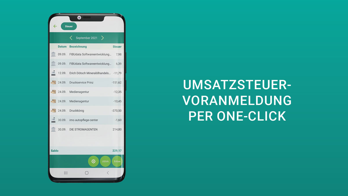 Handybildschirm, der die Umsatzsteueranmeldung per OneClick zeigt