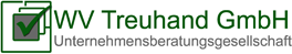WV Treuhand GmbH Logo auf weißem Untergrund mit Verlinkung auf deren Website